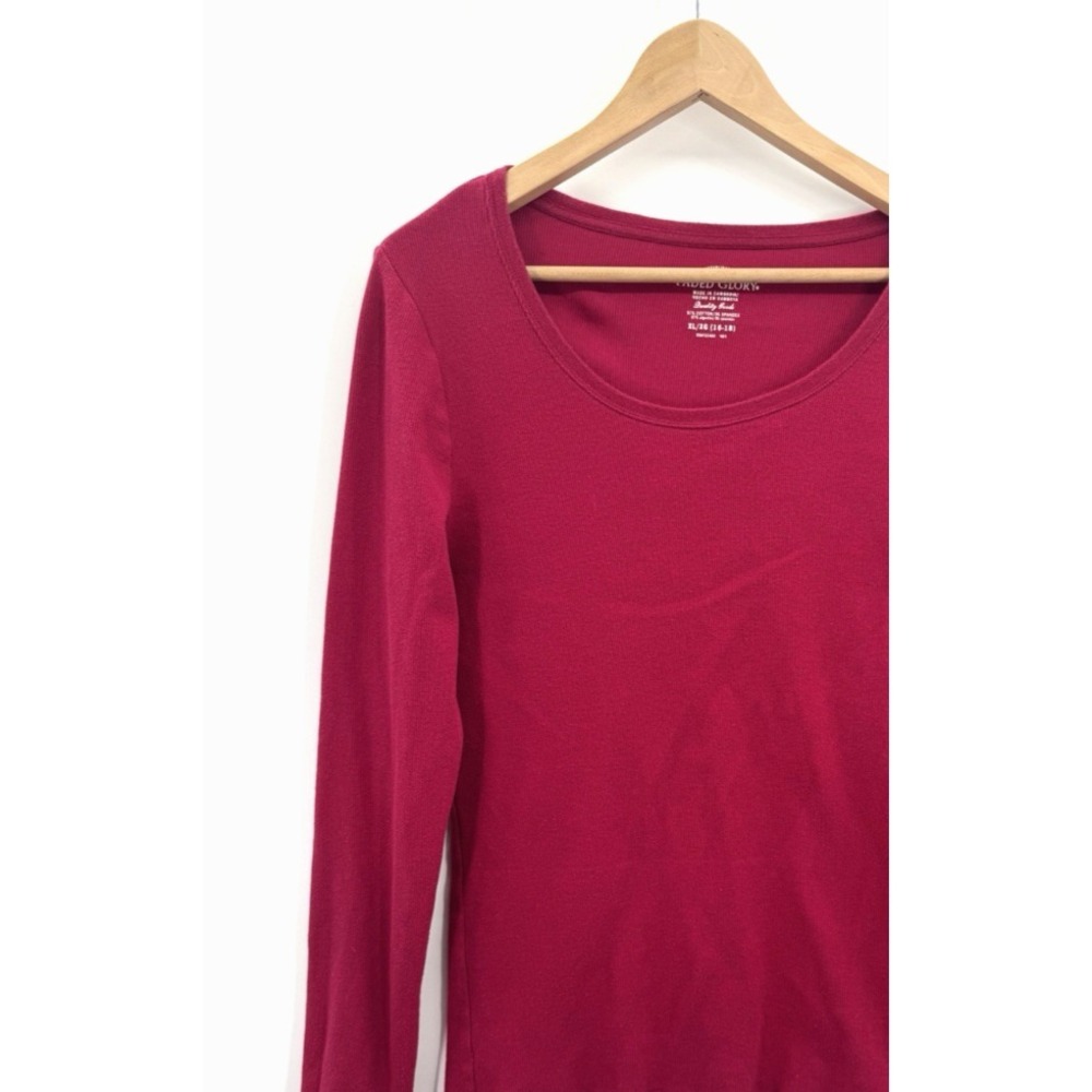 Retro Y2K Faded Glory Womens XL Top Ribbed Knit Scoop Neck Preppy Layering Tee